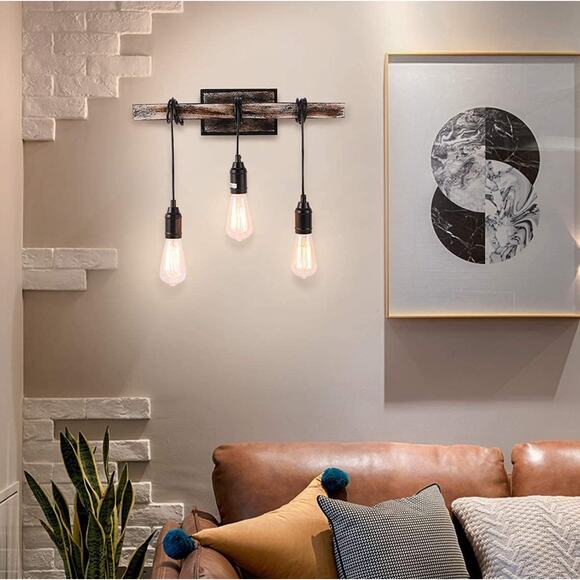 1 Betisa 3-light Antique Black/Gray and Faux Wood Grain Finish - Picture 5 of 6